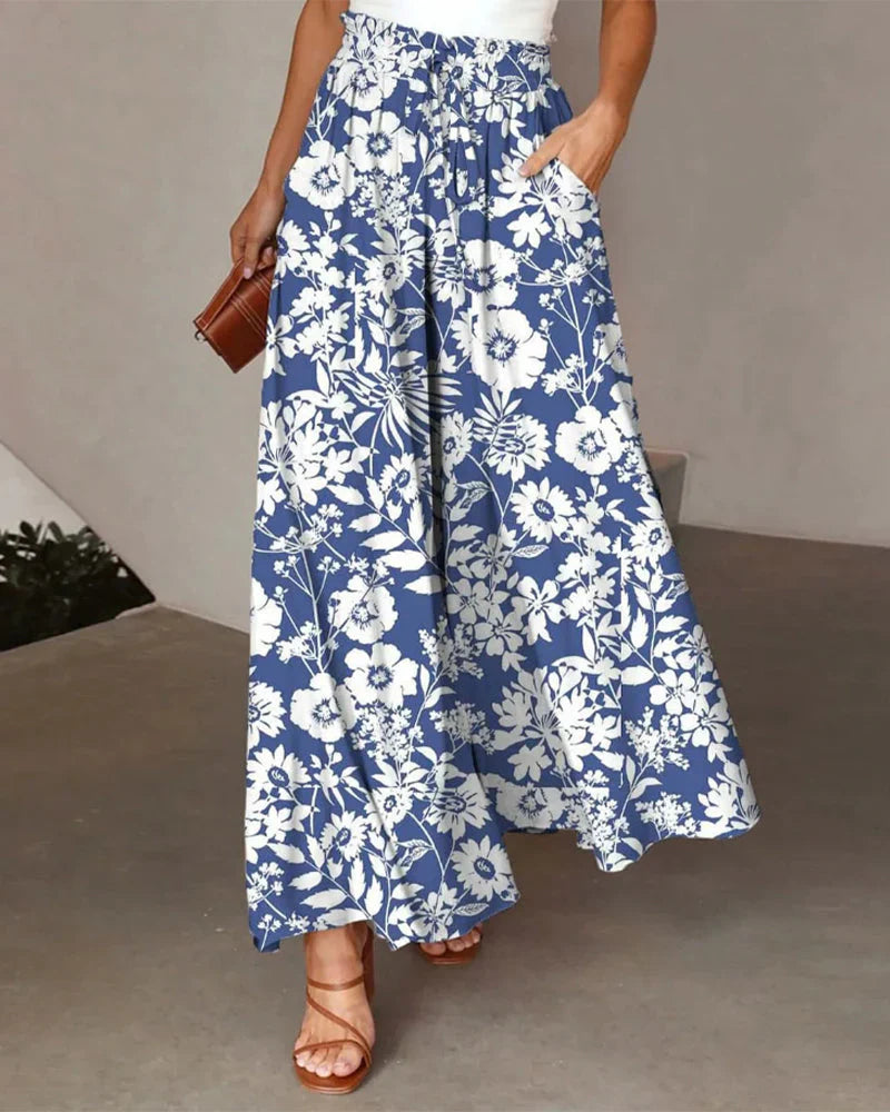 Olivia - Pantalones de moda con estampado floral y pernera ancha