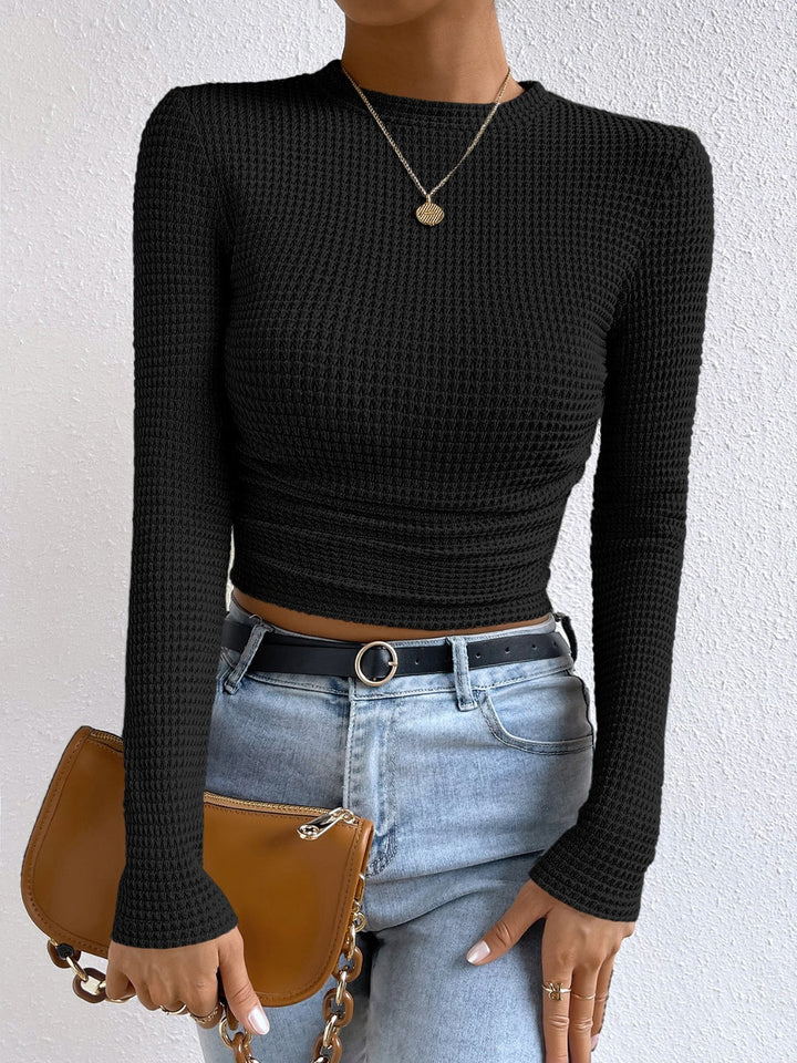 Monica - Camiseta de moda casual de otoño con cuello redondo y mangas largas para mujer