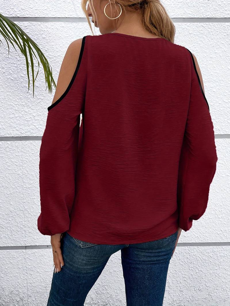 Estilosa Camisa de Cristales de Colores con Elegante Escote Cuadrado y Mangas Largas