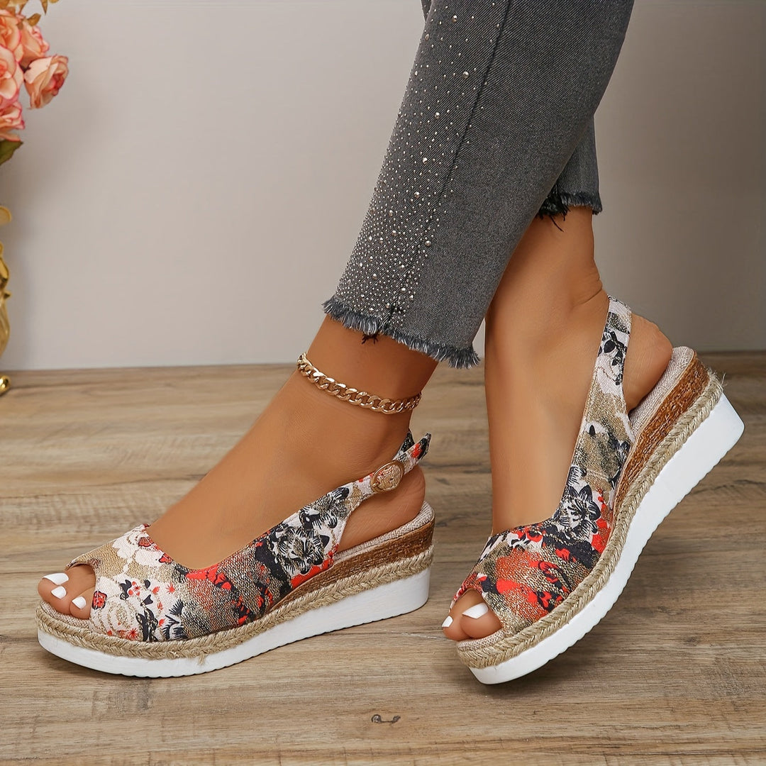 Flora - Elegantes sandalias de tacón de cuña con motivos florales para mujer, ¡máximo confort!