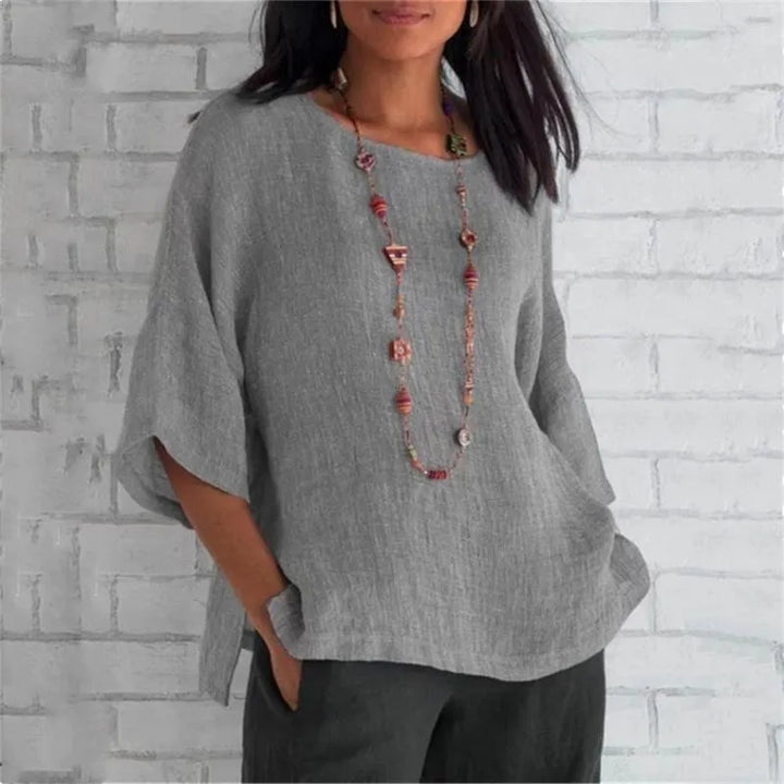 Maricel - Elegante camisa de mujer de algodón y lino con modernas mangas oversize