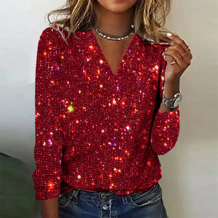 Priscilla - Radiante jersey con cuello en V para un look elegante