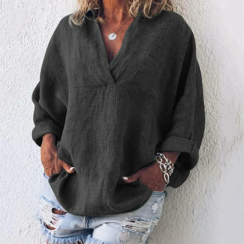 Victoria - Blusa intemporal de algodón para mujer con elegante acabado en lino