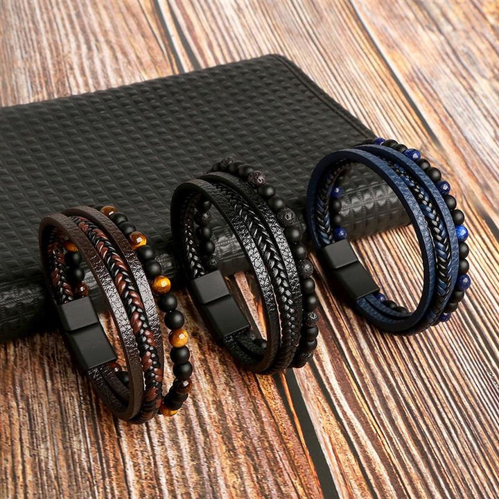 Lucas - Elegante juego de pulseras de cuero para el hombre moderno