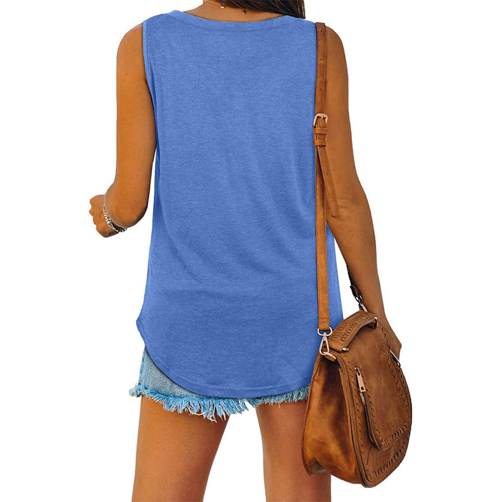 Michelle - Elegante camiseta de tirantes de punto con cuello en V para mujer