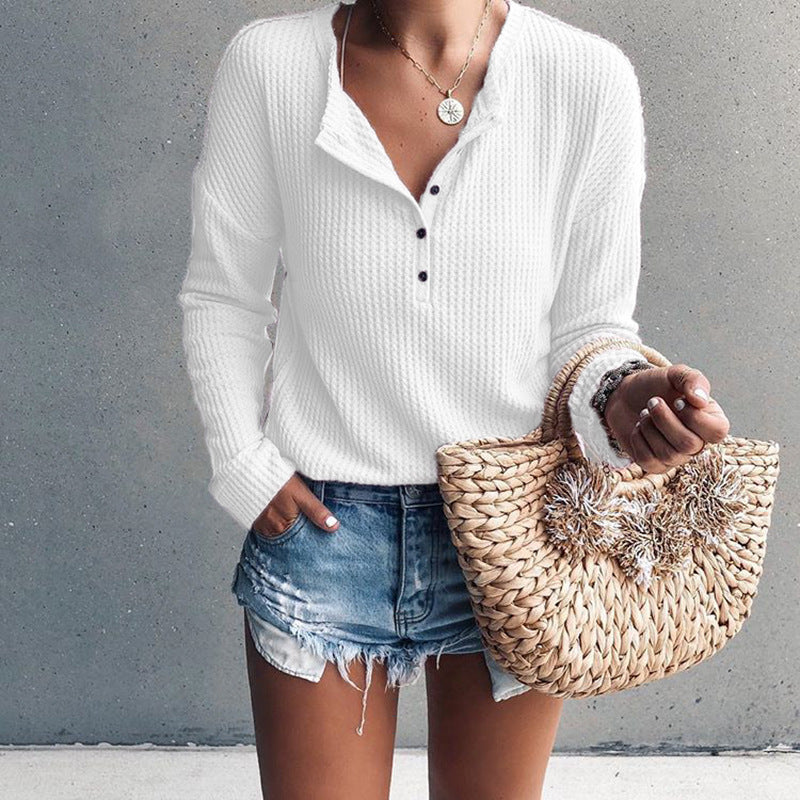 Elena - Elegante blusa con cuello en V para un otoño y una primavera deliciosos