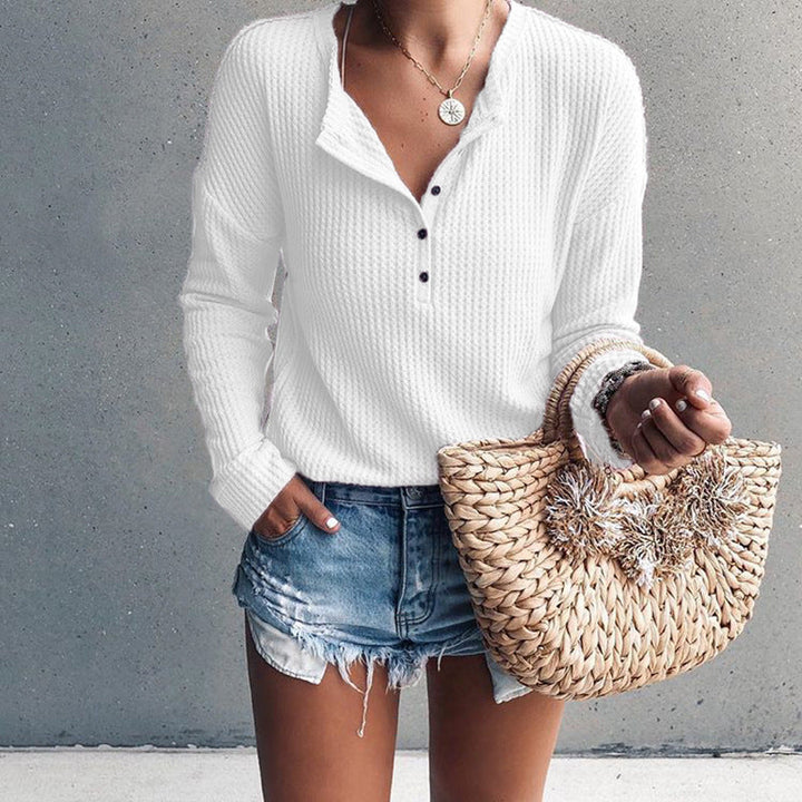 Elena - Elegante blusa con cuello en V para un otoño y una primavera deliciosos