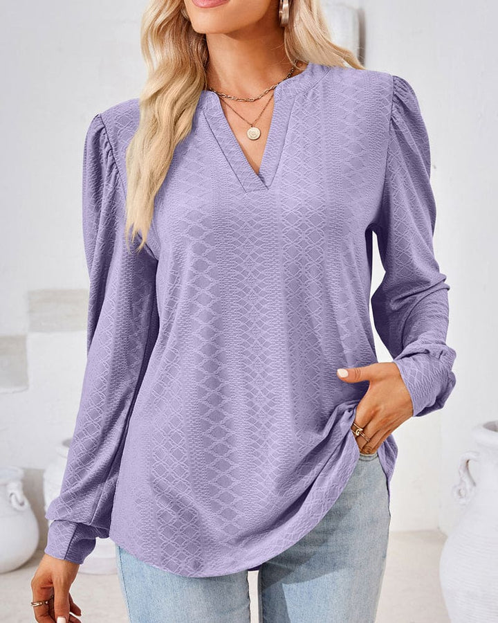 Amani - Elegante top de jacquard con cuello en V para mujer en estilo otoñal