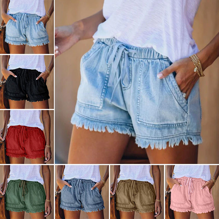 Liza - Pantalones cortos vaqueros de cintura alta de moda para mujer para un verano con estilo