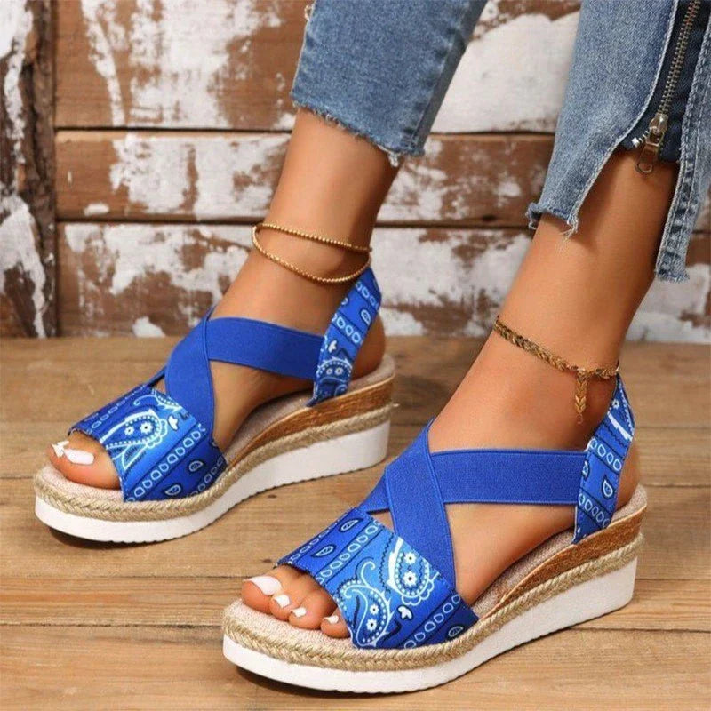 Elegantes sandalias de mujer con tacón de cuña ortopédico de duradera cuerda de cáñamo - Elsa