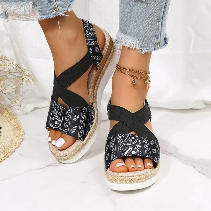 Elegantes sandalias de mujer con tacón de cuña ortopédico de duradera cuerda de cáñamo - Elsa