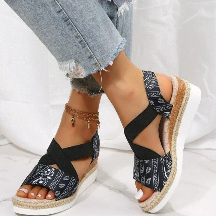 Elegantes sandalias de mujer con tacón de cuña ortopédico de duradera cuerda de cáñamo - Elsa