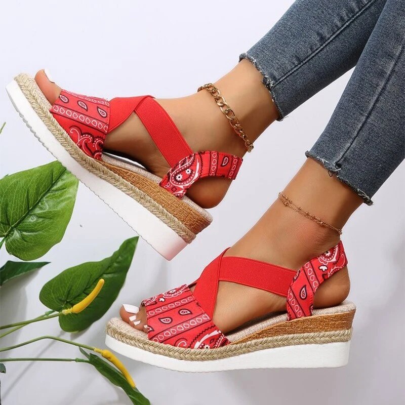 Elegantes sandalias de mujer con tacón de cuña ortopédico de duradera cuerda de cáñamo - Elsa
