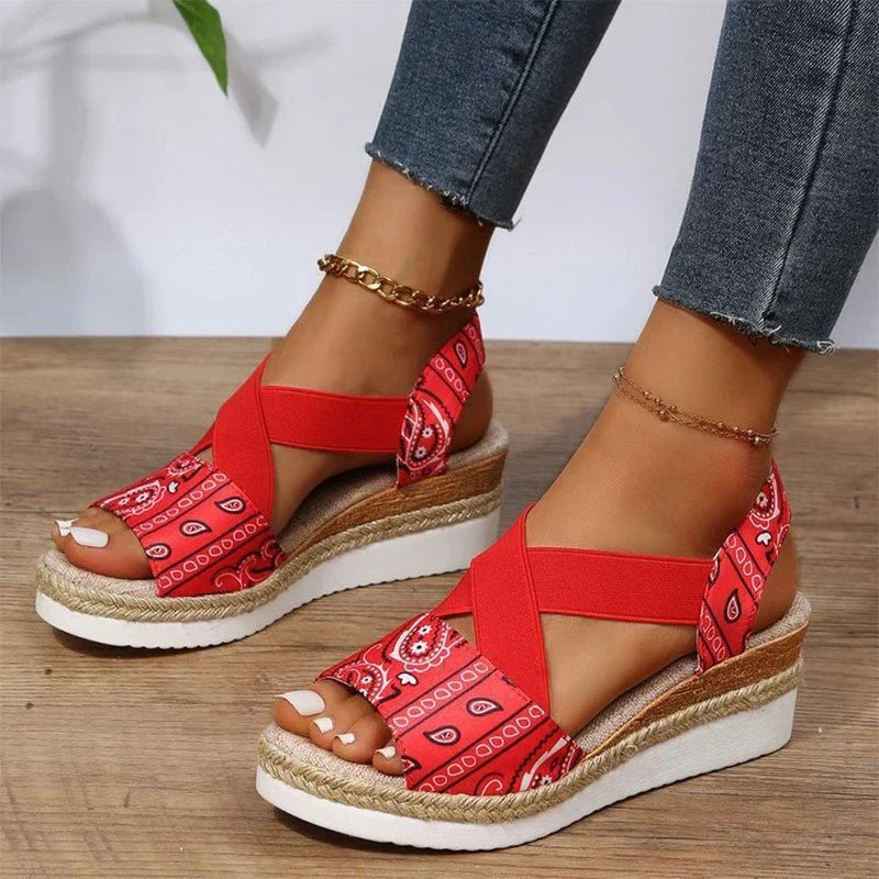 Elegantes sandalias de mujer con tacón de cuña ortopédico de duradera cuerda de cáñamo - Elsa