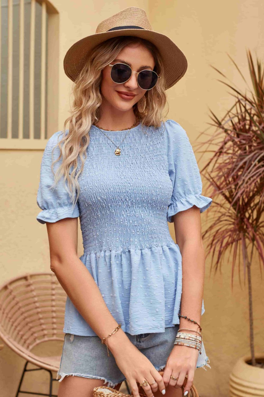 Rosa - Encantadora blusa de manga corta para mujer