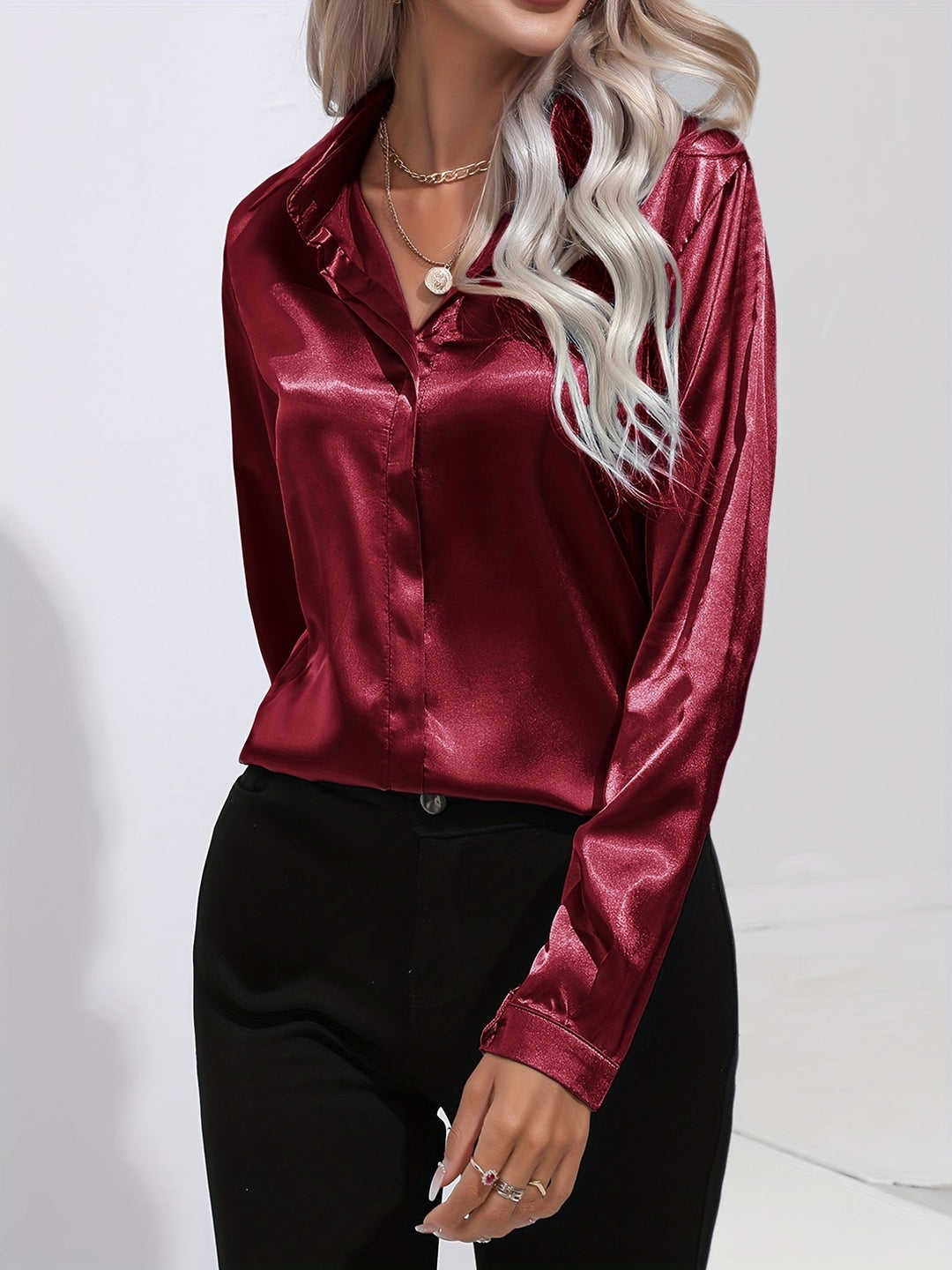 Zariah - Elegante blusa de satén para mujer de estilo otoñal chic