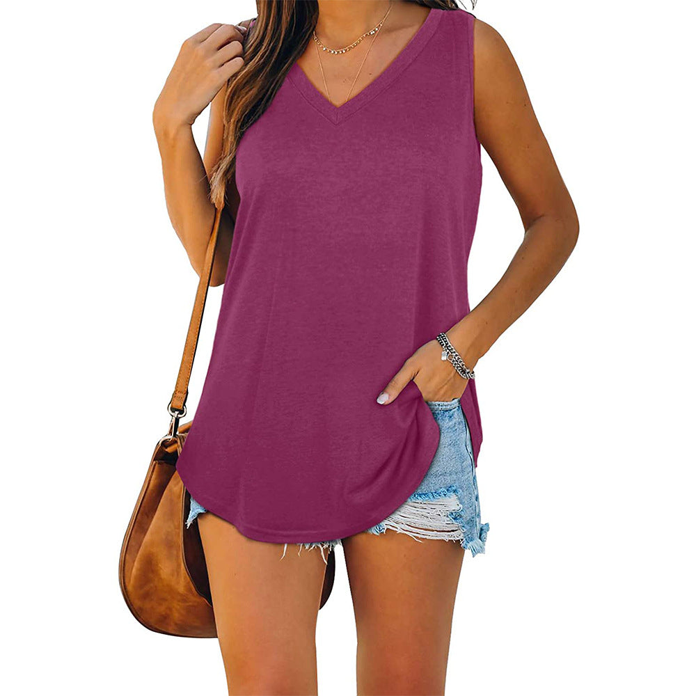 Michelle - Elegante camiseta de tirantes de punto con cuello en V para mujer