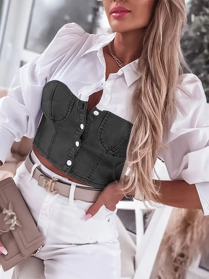 Mila - Elegante top otoñal de inspiración vaquera para mujer