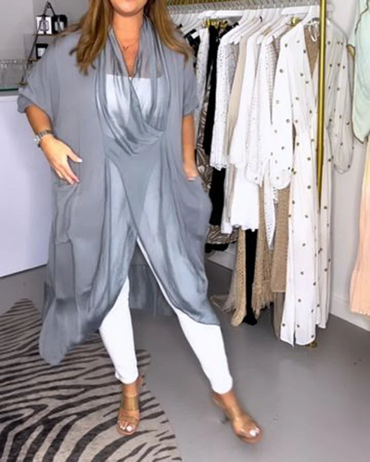 Talitha - Elegante y cómodo top con cuello en V de material sedoso para mujer