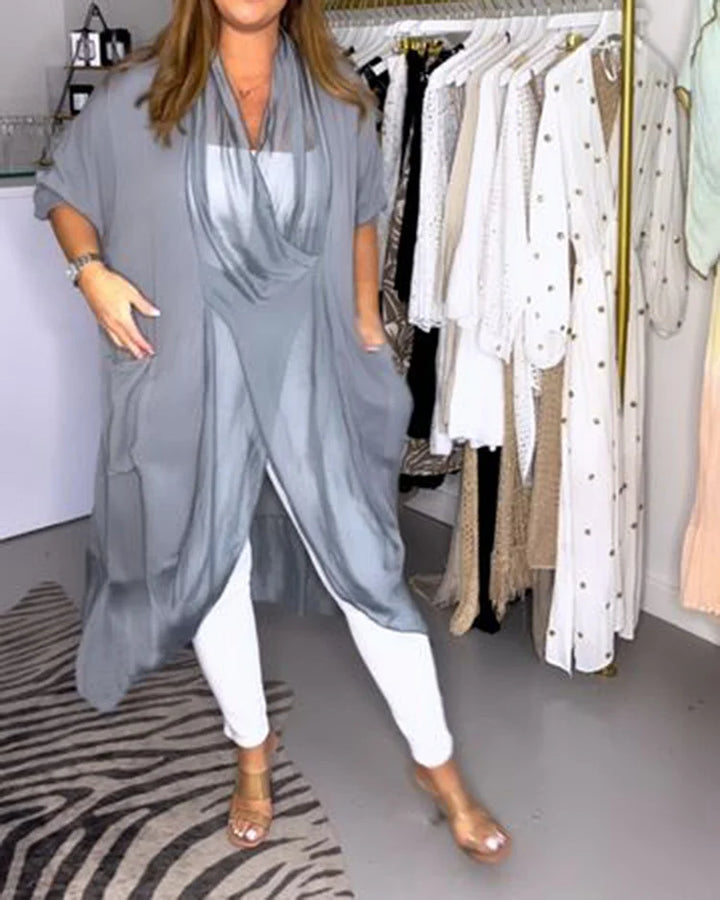 Talitha - Elegante y cómodo top con cuello en V de material sedoso para mujer