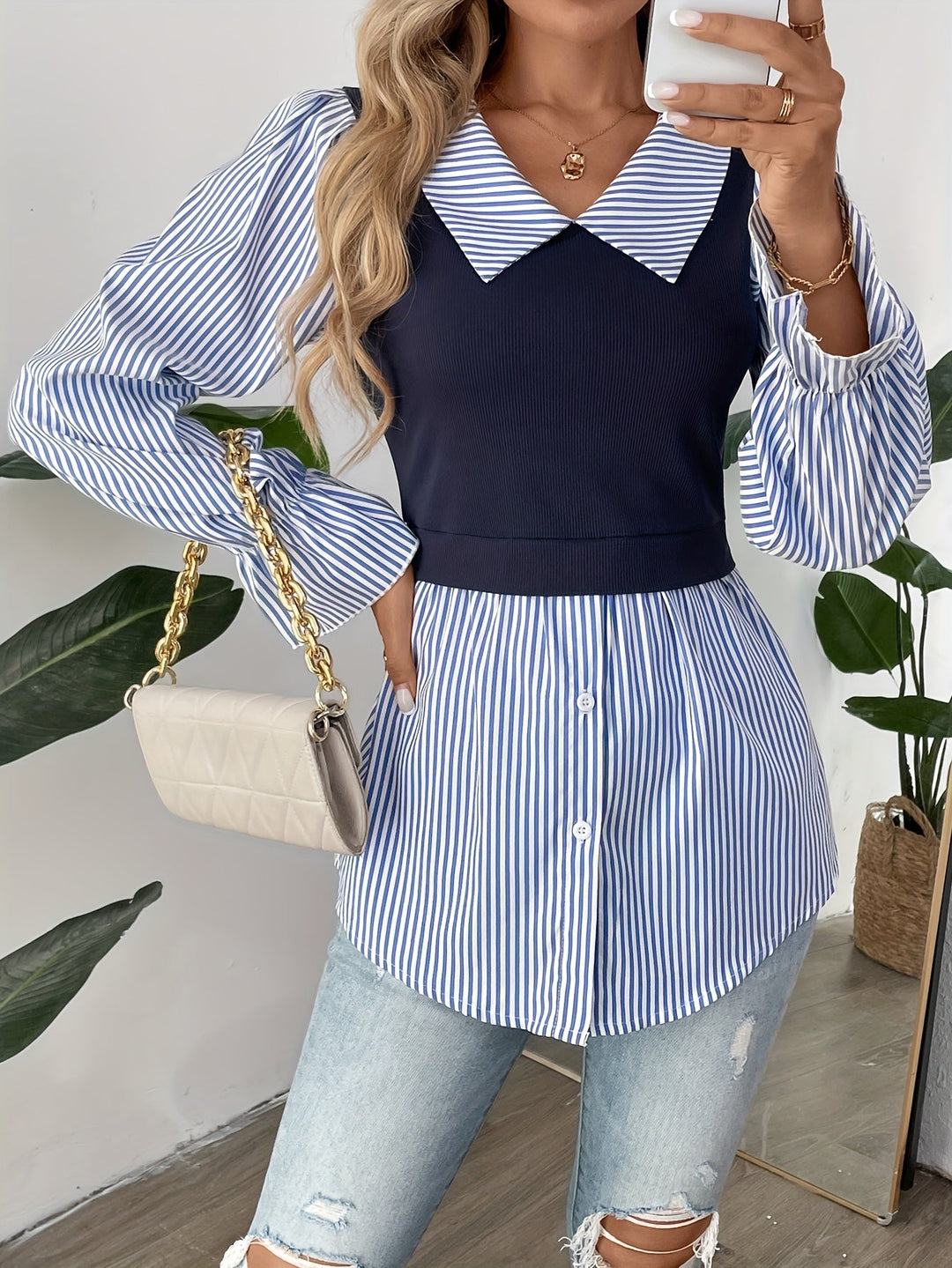Olivia - Elegante blusa de rayas para mujer a la moda de primavera y otoño