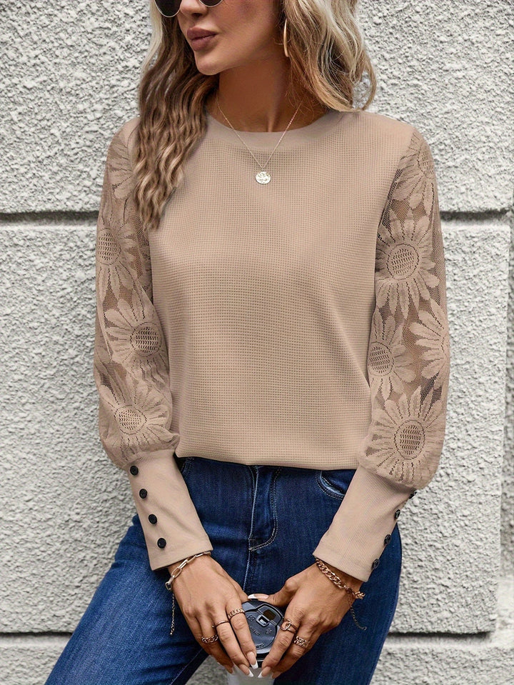 Barbara - Elegante blusa de encaje floral para la mujer a la moda este otoño