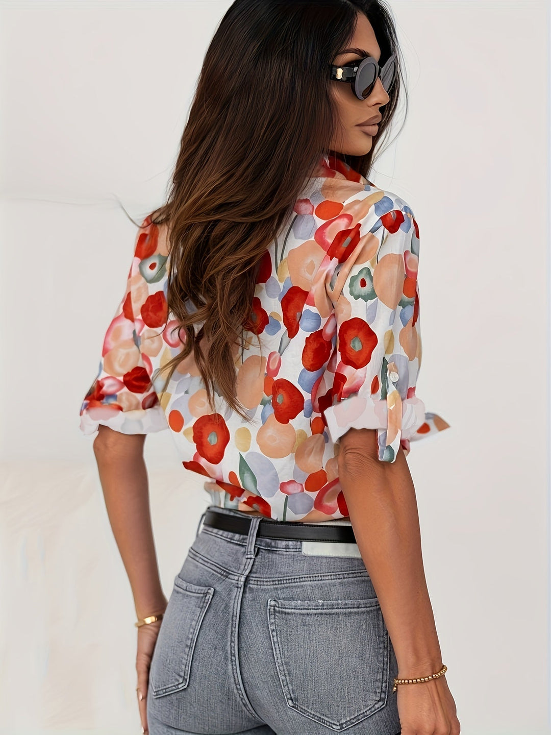 Ira - Elegante blusa floral roja de primavera para mujer