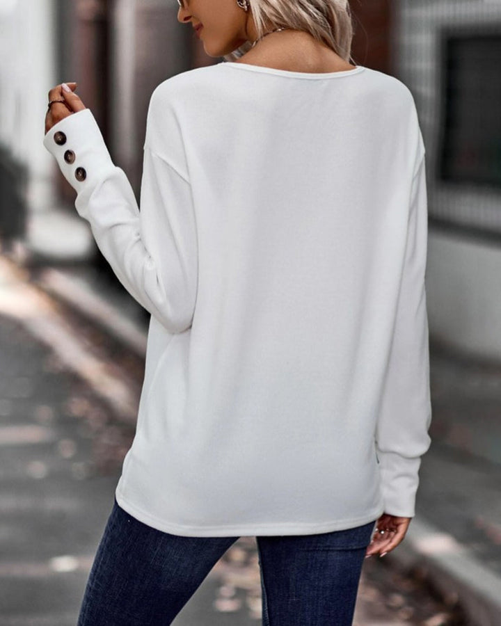 Therese - Elegante y cómodo top liso con cuello en V y botones para mujer