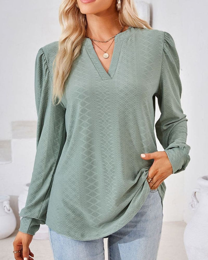 Amani - Elegante top de jacquard con cuello en V para mujer en estilo otoñal