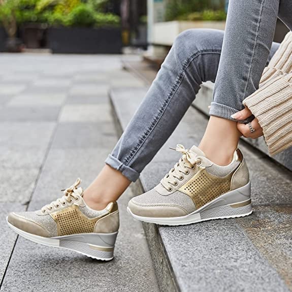 Amelia - Elegantes zapatillas ortopédicas con elegante tacón alto y cómodo tacón de cuña
