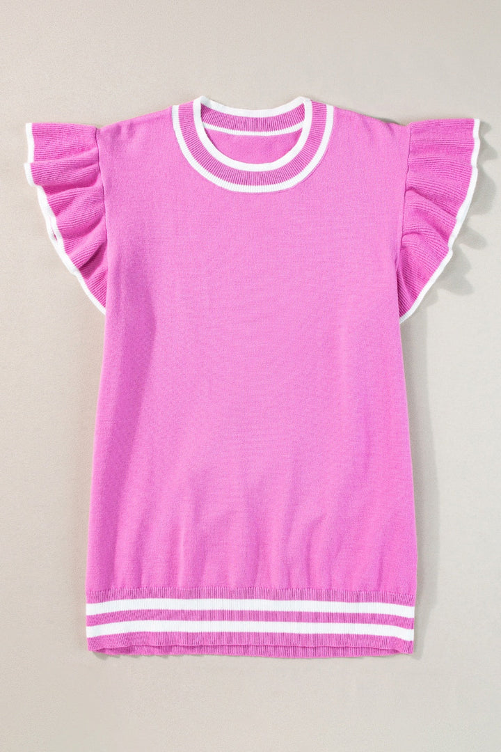 Lana - Top de moda de punto acanalado con cuello redondo para mujer