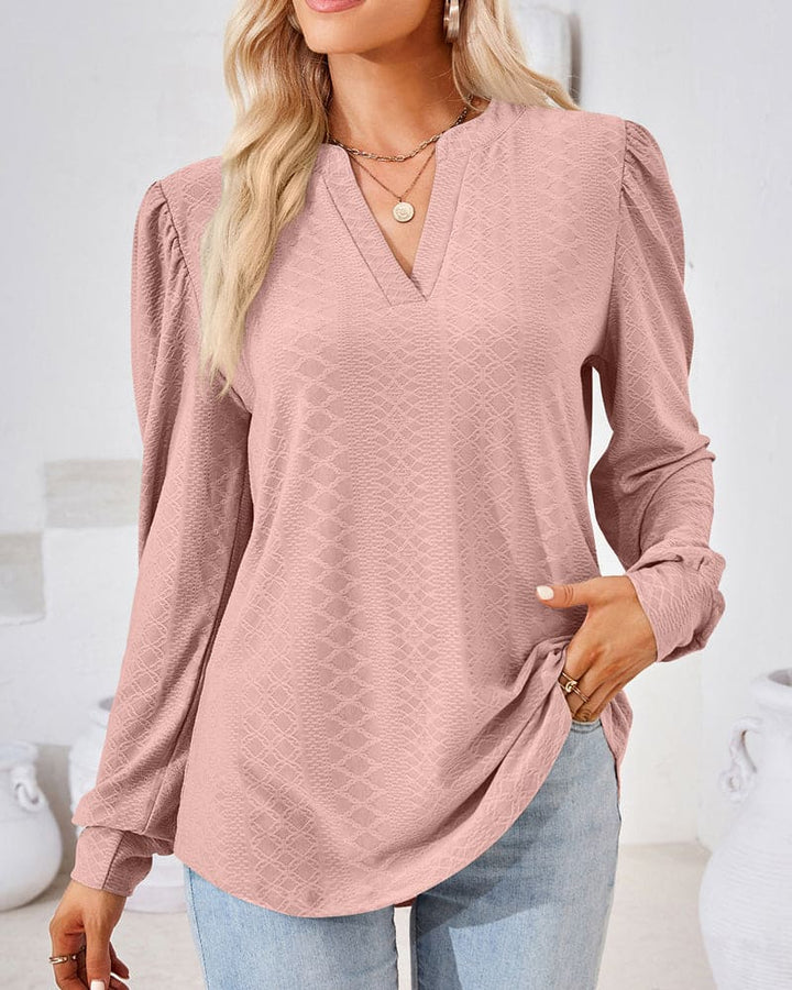 Amani - Elegante top de jacquard con cuello en V para mujer en estilo otoñal