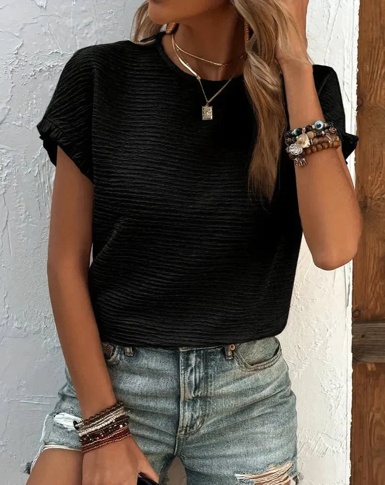 Jinky - Elegante camiseta de mujer de cuello redondo y manga corta