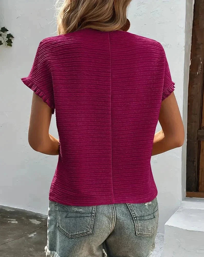 Jinky - Elegante camiseta de mujer de cuello redondo y manga corta