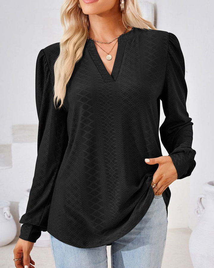 Amani - Elegante top de jacquard con cuello en V para mujer en estilo otoñal