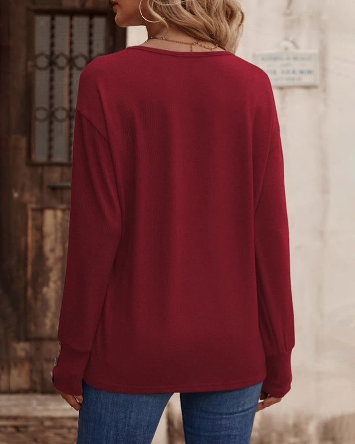 Therese - Elegante y cómodo top liso con cuello en V y botones para mujer
