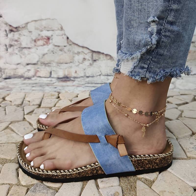 Isa - Elegantes y cómodas sandalias azules sin cordones para mujer