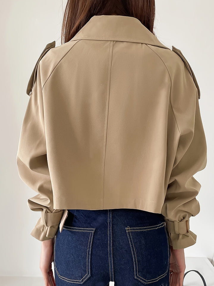 Evelyn - Elegante gabardina caqui con cuello de solapa y cierre de hebilla para mujer