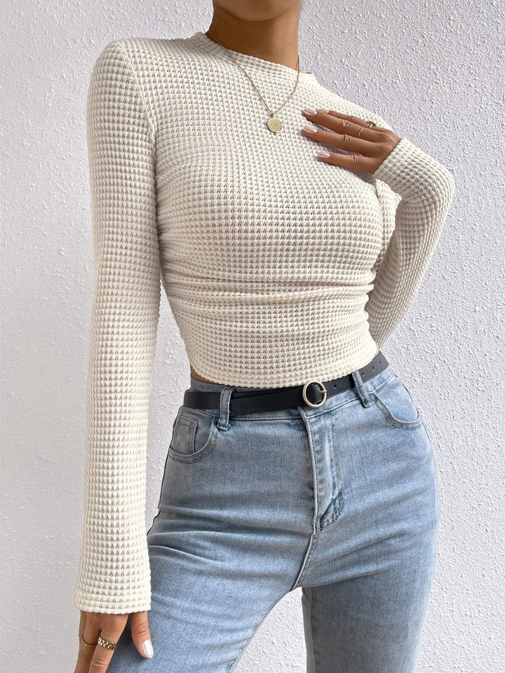 Monica - Camiseta de moda casual de otoño con cuello redondo y mangas largas para mujer