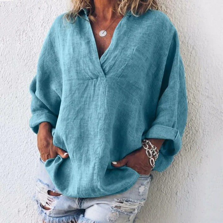 Victoria - Blusa intemporal de algodón para mujer con elegante acabado en lino