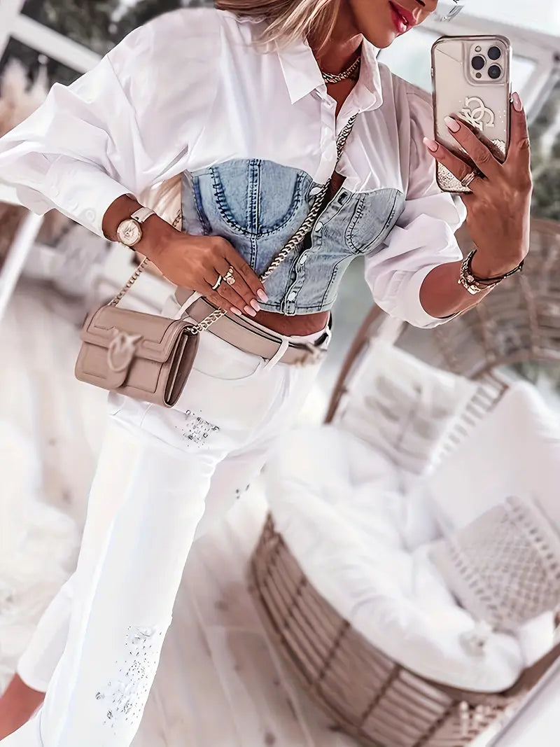 Mila - Elegante top otoñal de inspiración vaquera para mujer