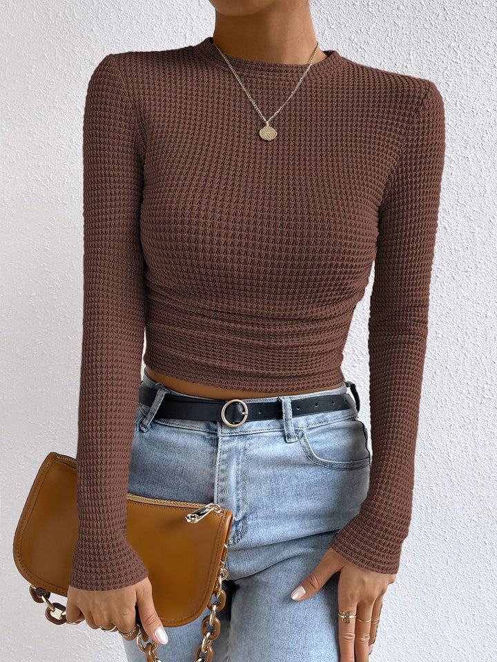 Monica - Camiseta de moda casual de otoño con cuello redondo y mangas largas para mujer