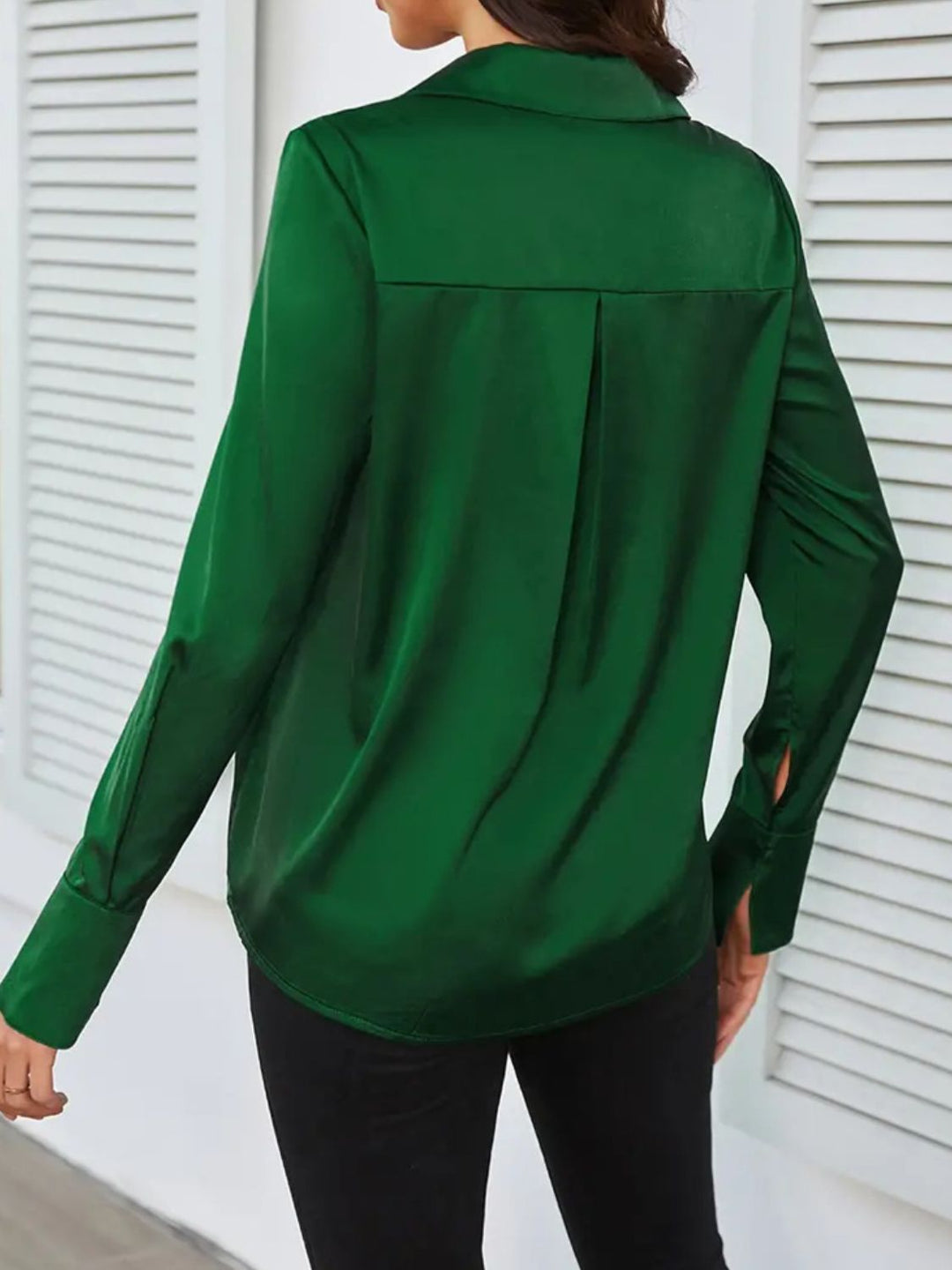 Nikki - Elegante Blusa Verde Oscuro de Manga Larga para Otoño para Mujer