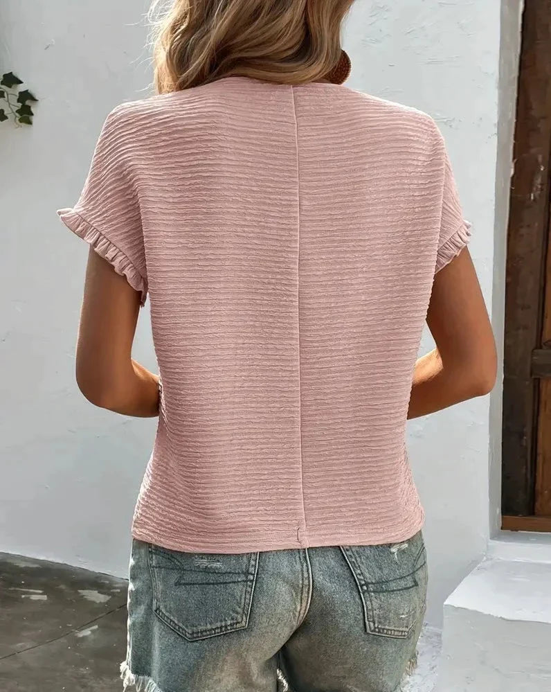 Jinky - Elegante camiseta de mujer de cuello redondo y manga corta