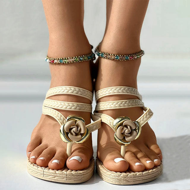 Lyza - Elegantes sandalias trenzadas con encantadores adornos florales para mujer