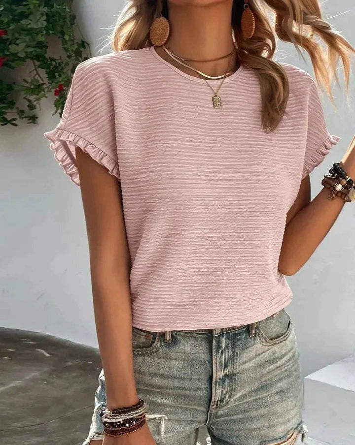 Jinky - Elegante camiseta de mujer de cuello redondo y manga corta