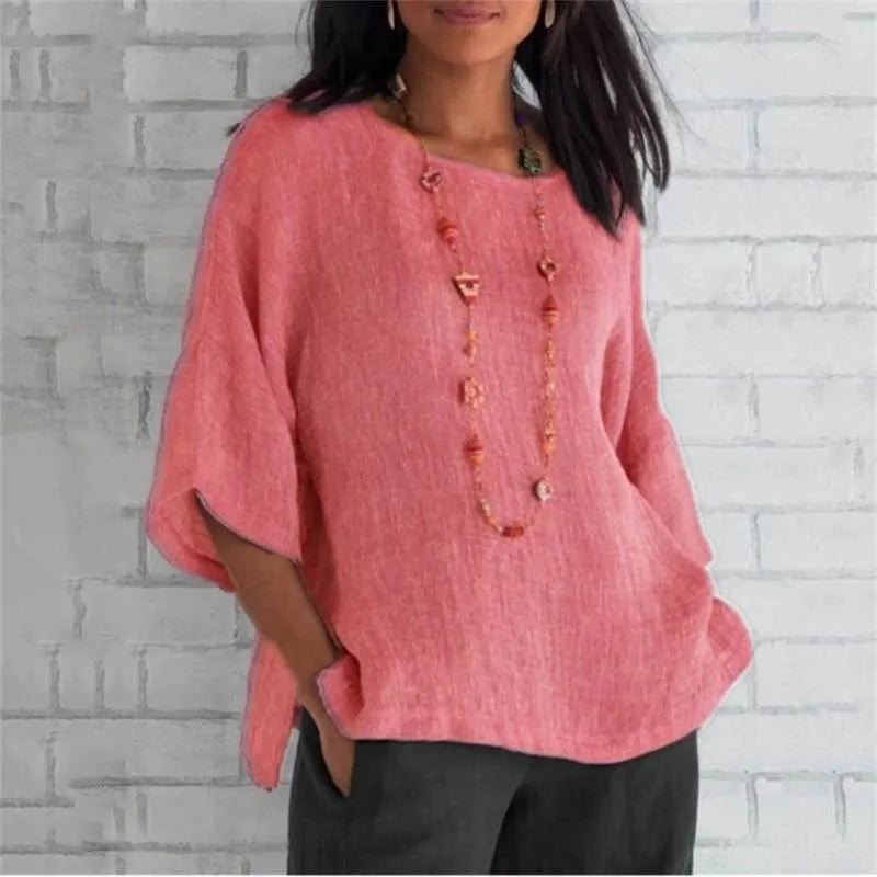 Maricel - Elegante camisa de mujer de algodón y lino con modernas mangas oversize
