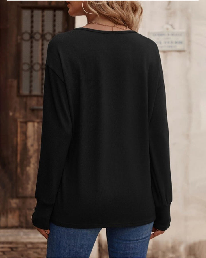 Therese - Elegante y cómodo top liso con cuello en V y botones para mujer