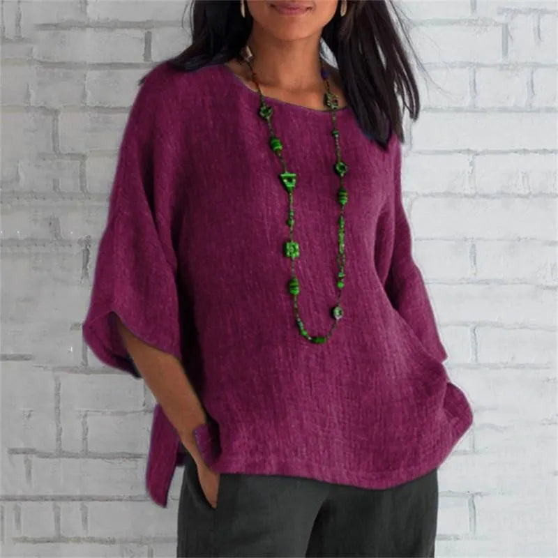 Maricel - Elegante camisa de mujer de algodón y lino con modernas mangas oversize