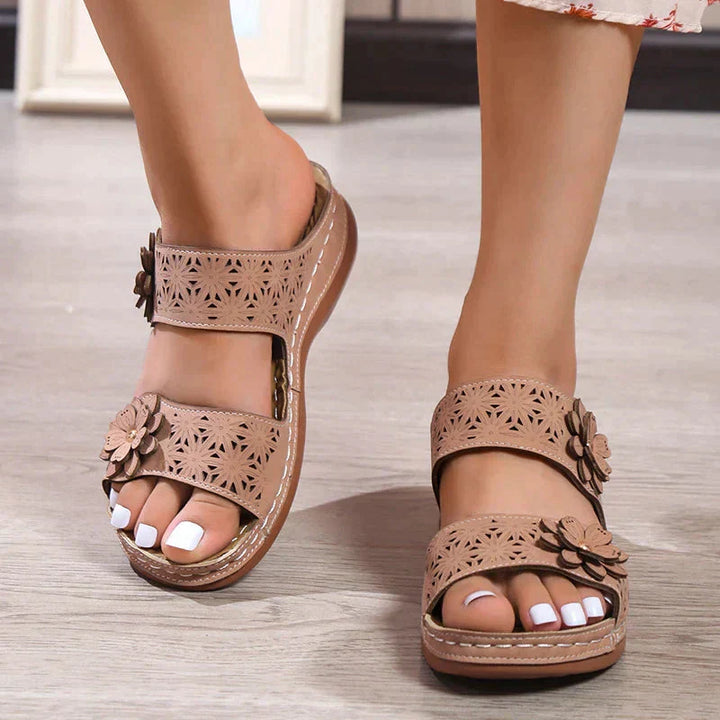 Malia - Elegantes y cómodas sandalias de tacón de cuña con estampado floral para mujer